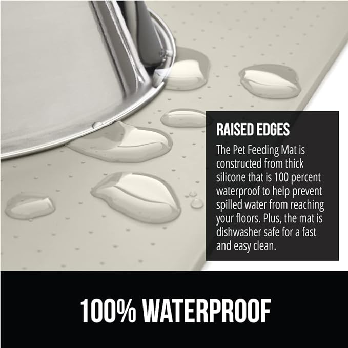 Gorilla Grip 100% Waterproof Raised Edge BPA Free Silicone Pet Feeding Mat, Dog Cat Food Mats Contain Spills Protects Floors, Placemats for Cats and Dogs Water Bowl, Pets Accessories 18.5x11.5 Cream - PAWPICO