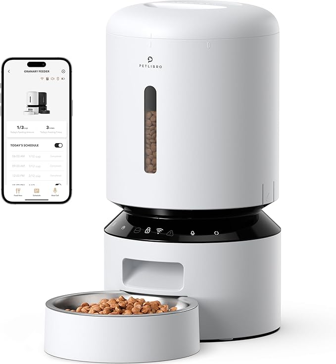 PETLIBRO Automatic Cat Feeder, 5G WiFi Automatic Dog Feeder with Freshness Preservation, 5L Timed Cat Feeder with Low Food Sensor, Up to 10 Meals Per Day, Granary Pet Feeder for Cats, White - PAWPICO