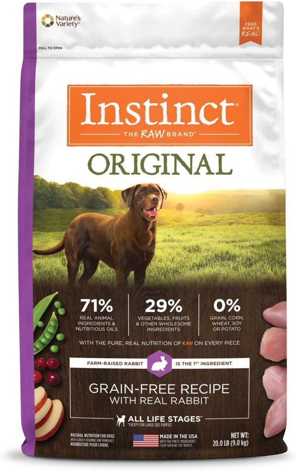 Instinct Dog Food, Grain Free Dog Food Dry, High Protein, Raw Coated Dog Food, Dog Kibble, Original Real Rabbit, 20 lb. Bag - PAWPICO