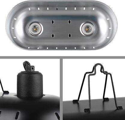 15inch Dual Reptile Light Fixture, Max 150W Reptile Heat Lamp Fixture with 2PCS 150W Ceramic Heat Emitter, Double Dome UVB Reptile Light Fixture for Reptile Terrarium and Tortoise Habitat DXOPHIEX