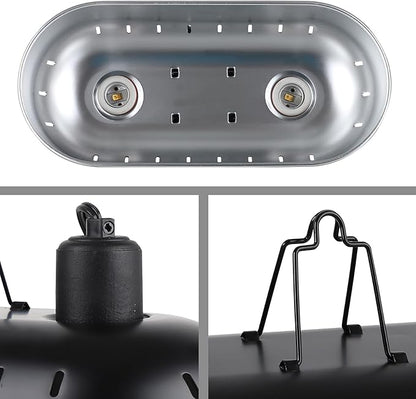 15inch Dual Reptile Light Fixture, Max 150W Reptile Heat Lamp Fixture with 2PCS 150W Ceramic Heat Emitter, Double Dome UVB Reptile Light Fixture for Reptile Terrarium and Tortoise Habitat DXOPHIEX