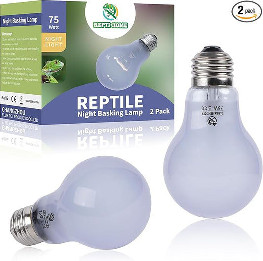Reptile Night Heat Lamp, 2 Pack 75W Moonlight Heat Lamp for Reptiles & Amphibians, Reptile Night Heat Light for Bearded Dragon, Lizard, Turtle REPTIHOME