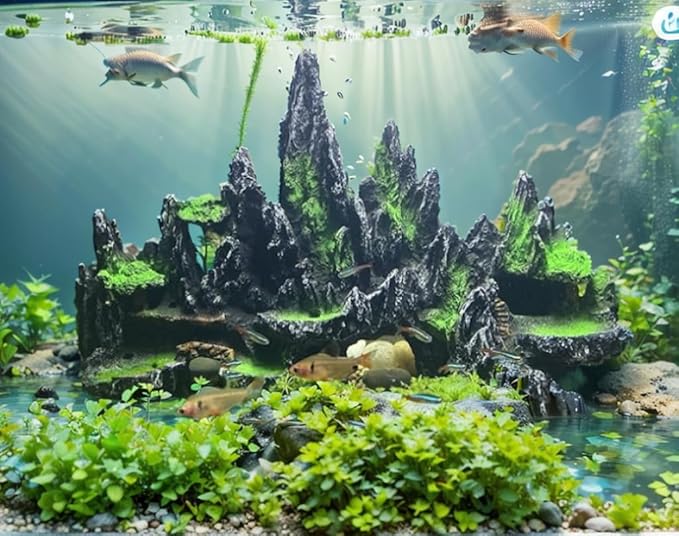 Large Fish Tank Decorations - Mountain View Aquarium Ornament with Tree House Cave Bridge,Large SiissaPeksid