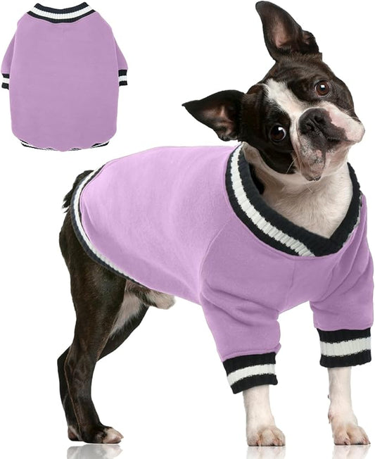 FUAMEY Dog Pullover Sweatshirt，Dog Winter Sweaters Warm Dog Clothes Dog Vest Thick Puppy Pullover Soft Pet Fleece Sweater Cute Doggie Boy Girl Outfit for Small Medium Dogs Lavender L - PAWPICO