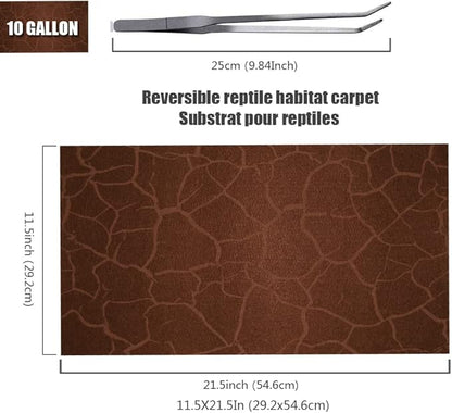 2 Pack Reptile Carpet Desert Reptile Mat & Reversible Substrate, Terrarium Liner Bedding, for Lizard,Chameleon,Gecko,Snake,Ceratophrys with Tweezers Feeding Tong (10 Gallon(21.5x11.5in)) REP+BUDDY