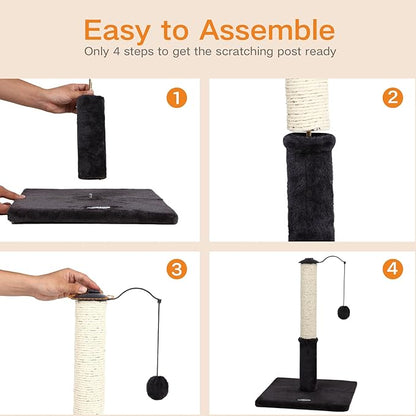 Happi N Pets 22" Cat Scratching Post, Natural Sisal Scratchers Trees for Indoor Cats, Featuring with Rotatable Hanging Balls & Stable Base, Cat Scratch Posts for Kittens-Smoky Gray - PAWPICO