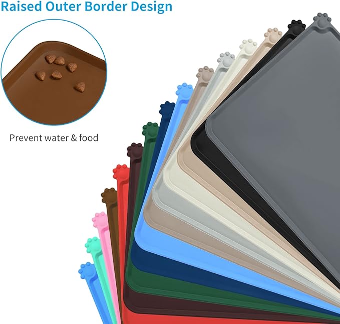 AUDWUD Silicone Waterproof Dog Cat Pet Feeding Mats,Anti Slip Pet Bowl Mats,Pet Feeding Mat, 34" x 23" - PAWPICO