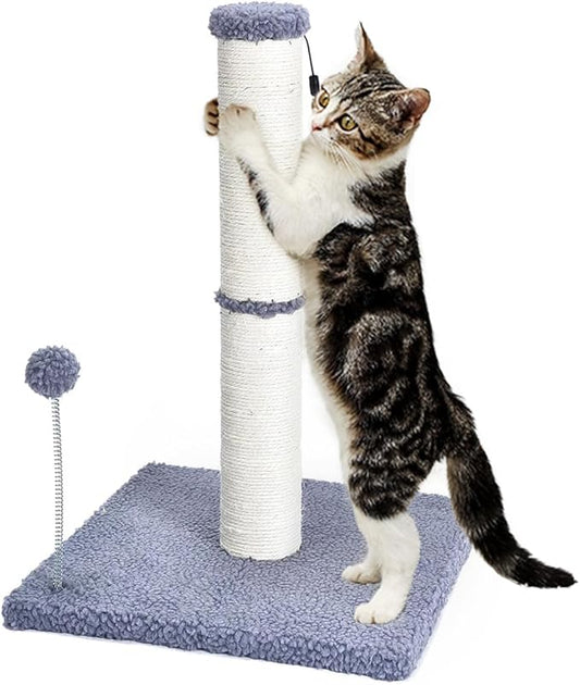 Cat Scratching Post Kitten Scratcher Sisal Scratch Posts Basic with Hanging Ball for Indoor Cats, Integrated Cat Toys, Gray - PAWPICO