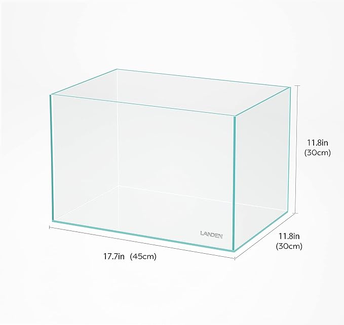 Landen 45P 10 Gallon Rimless Low Iron Aquarium Fish Tank,W17.7×D11.8×H11.8 in(45x30x30cm) 5mm Thickness with Nano Foam Leveling Mat Landen