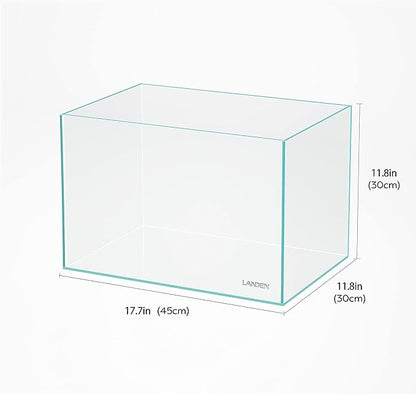 Landen 45P 10 Gallon Rimless Low Iron Aquarium Fish Tank,W17.7×D11.8×H11.8 in(45x30x30cm) 5mm Thickness with Nano Foam Leveling Mat Landen