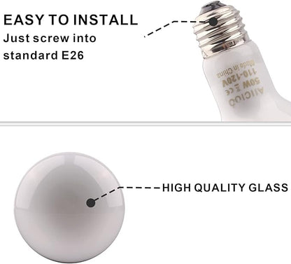 Aiicioo Reptile Basking Light Bulb - 50W Reptile Heat Lamp 2 Pack UVA Daylight Amphibians Basking Bulb for Bearded Dragon Turtle Hermit Crab Gecko Lizard Daylight AIICIOO