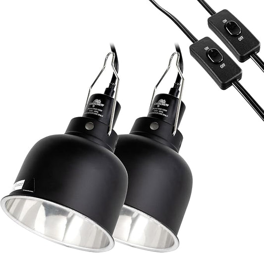 2 Pack Reptile Light Fixture, 5.5in Deep Dome Reptile Lamp Fixture, Optical Reflection Cover, Separate Switche & Hook, Terrarium Light Fixture for Reptile Heat Basking UVB Bulbs, 100W, Black CAVACHEWReptileSupplies