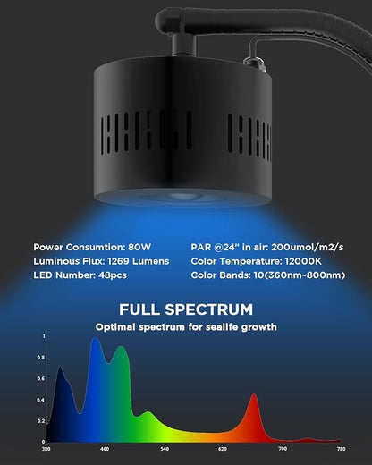 Lominie Aquarium LED Light, Reef Coral Light Full Spectrum Saltwater Aquarium Light with Remote Control Gooseneck for 10 Gallon Fish Tank Lominie