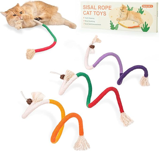 Sisal Rope Cat Toys,3 Pack Bite-Resistant Catnip Toys,Cat Toys for Bored Indoor Cats, Safe Teeth Cleaning Chew Cat Toy,Interactive Cat Kicke Toys for Indoor Cats for 24" All Breeds - PAWPICO