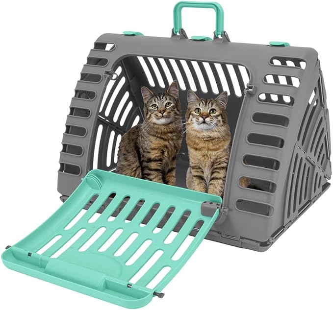 Sport Pet Designs Foldable Travel Cat Carrier - Front Door Plastic Collapsible Carrier Collection, Waterproof Bed - PAWPICO