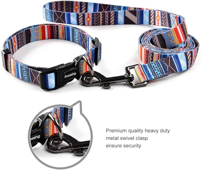 Ihoming Dog Collar and Leash Set for Daily Outdoor Walking Running Training, Splicing Design for Medium Boys Girls Dogs Cats Pets, M-Up to 45LBS Ihoming