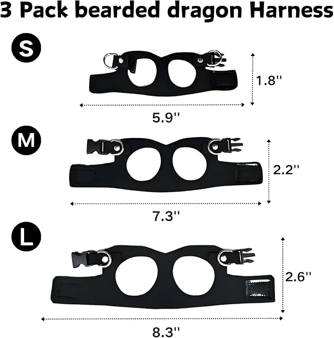 3 Pack Bearded Dragon Harness and Leash Set - Adjustable Soft Leather Lizard Harness with Retractable Leash Small Animal Traction Rope Walking Vest Accessories for Reptile Squirrel Rat (Black) SEZDEKI