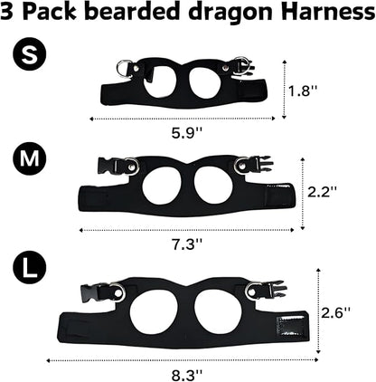 3 Pack Bearded Dragon Harness and Leash Set - Adjustable Soft Leather Lizard Harness with Retractable Leash Small Animal Traction Rope Walking Vest Accessories for Reptile Squirrel Rat (Black) SEZDEKI