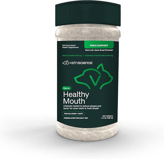 VetriScience Healthy Mouth Dog Dental Powder, Perio Support Clinically Tested Dental Supplement for Small, Medium & Large Breed Dogs, Freshen Breath, Control Plaque & Tartar, Oral Health, 4.2 oz VetriScienceLaboratories