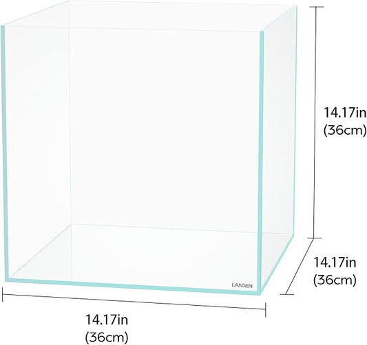 LANDEN 36C 11.5 Gallon Cube Rimless Low Iron Aquarium Tank,W14.2×D14.2×H14.2 in(36x36x36cm) 5mm Thickness with Nano Foam Leveling Mat Included Landen