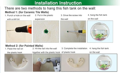 Hanging Wall Mounted 1 Gallon Fish Tank Bowl Aquarium Wall Decor Plant Fish Bubble - Clear (Large) Sweetsea