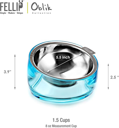 Felli Pet Oblik Slanted Dog Food Water Bowl Elevated Stainless Steel Oval Dish Ergonomic Angled Metal Feeder Spill Proof Non Slip, Raised Acrylic Cone for Bulldog Pug Small Medium (1.5Cup Sapphire) - PAWPICO