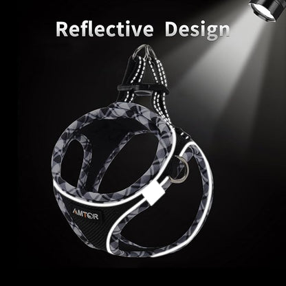 AMTOR Small Dog Harness with Leash Set, No Escape Easy Walk Puppy Harnesses for Training Walking, Step-in Reflective Soft Dogs Vest for XS S Medium Extra-Small Large Sized Dog(Blackwhite,L) AMTOR