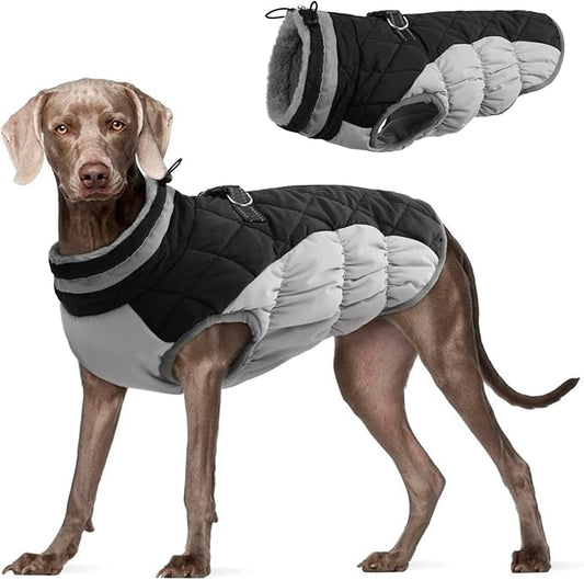 FUAMEY Dog Coat,Warm Dog Jacket Winter Coat Paded Dog Fleece Vest Reflective Dog Cold Weather Coats with Built in Harness Waterproof Windproof Dog Snow Jacket Clothes with Zipper Black Large - PAWPICO