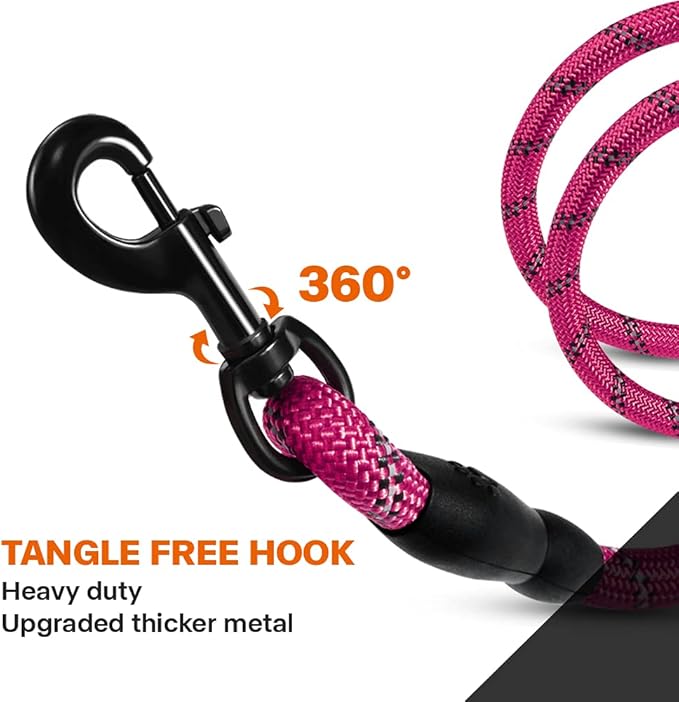Taglory Rope Dog Leash 5 FT with Comfortable Padded Handle, Highly Reflective Threads Leash for Medium Large Dogs, 1/2 inch, Hotpink Taglory