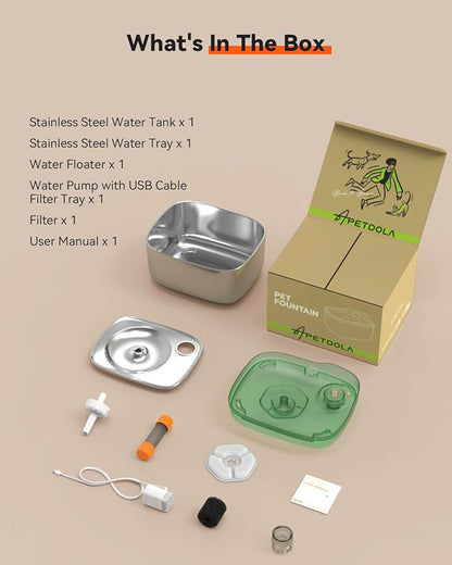 Cat Water Fountain Stainless Steel, 4.5L/158oz Automatic Cat Water Dispenser, Pet Water Fountains for Cats Indoor, Dog Water Bowl with Quiet Pump, Colorful Water Level Float, Green - FS10 - PAWPICO