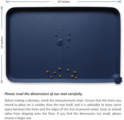 Hoki Found Silicone Pet Food Mats Tray - High-Lips Pet Dog Cat Bowl Mats - Dog Pet Cat Feeding Mat - Waterproof Dog Cat Food Mats -Pet Water Mats for Floors - French Navy - PAWPICO