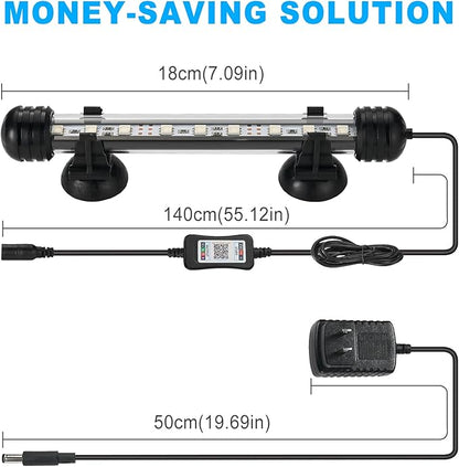 GreenSun Fish Tank Aquarium Light: Submersible Led Lamp - 7 Inch Waterproof Strip Spotlight with APP Control GreenSun