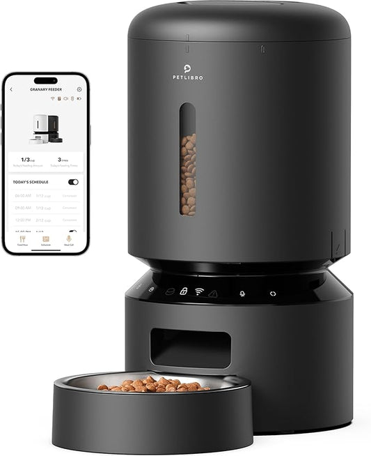 PETLIBRO Automatic Cat Feeder, 5G WiFi Automatic Dog Feeder with Freshness Preservation, 5L Timed Cat Feeder with Low Food Sensor, Up to 10 Meals Per Day, Granary Pet Feeder for Cats, Black - PAWPICO