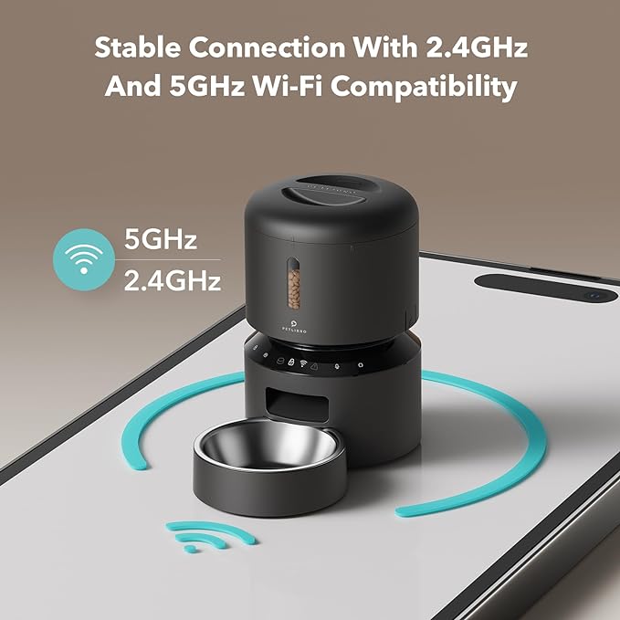 PETLIBRO Automatic Cat Feeder, 5G WiFi Automatic Pet Feeder with Freshness Preservation, 3L Timed Cat Feeders for Dry Food, Up to 48 Portions 10 Meals Per Day, Granary Pet Feeder for Cat/Dog, Black - PAWPICO