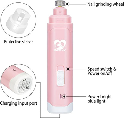 Casfuy Dog Nail Grinder Upgraded - Professional 2-Speed Electric Rechargeable Pet Nail Trimmer Painless Paws Grooming & Smoothing for Small Medium Large Dogs & Cats - PAWPICO