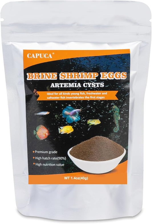 Brine Shrimp Eggs for Aquatic Foods Artemia Cysts of 90% Hatch Rate Fish Food (1.4 OZ) Capuca