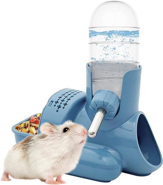 Vannon 3 in 1 Hamster Water Bottle No Drip Small Animal Water Bottle Automatic Bottle Dispenser with Food Container Base Hut and Hideout Base 4oz/120ml, BPA Free Vannon