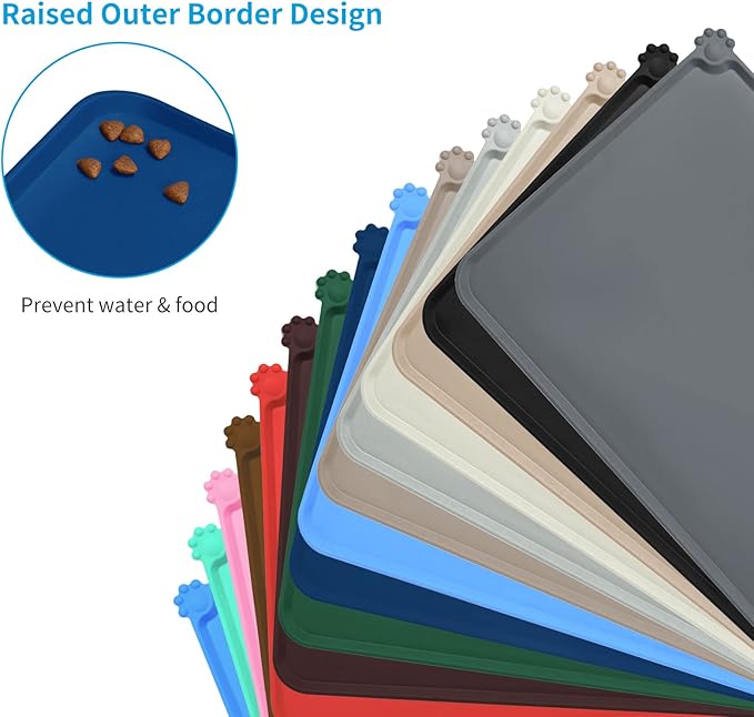 AUDWUD Silicone Waterproof Dog Cat Pet Feeding Mats,Anti Slip Pet Bowl Mats,Pet Feeding Mat, 28" x 18" - PAWPICO