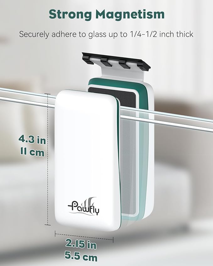 Pawfly Strong Magnetic Fish Tank Cleaner Aquarium Magnetic Glass Cleaner Brush with 2 Detachable Scrapers, Floating Scrubber Brush Cleaning Tool for 1/4-1/2 Inch Thick Glass Pawfly