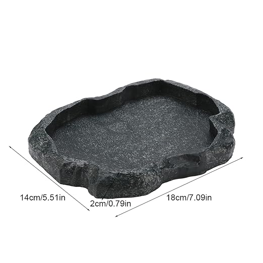 Reptile Feeder,Reptile Rock Food Dish,Terraium Bowl Plastic Shallow Reptile Feeder for Food and Water Feeding Dish for Lizard Gecko Bearded Dragon (M-Moyu Green) ciciglow