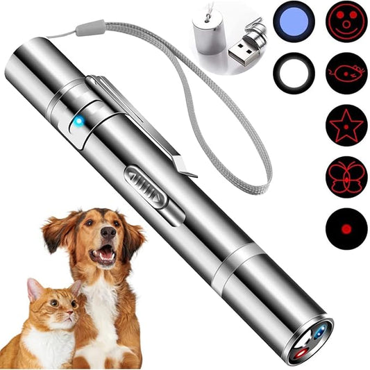 Cowjag Cat Toys, Laser Pointer with 5 Adjustable Patterns, USB Recharge Laser, Long Range and 3 Modes Training Chaser Interactive Toy, Dog Laser Toy - PAWPICO