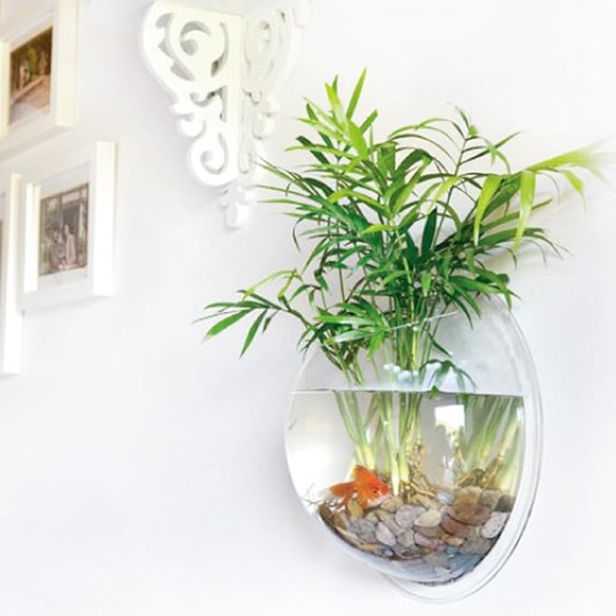 Hanging Wall Mounted Fish Bowl Betta Tank Aquarium Wall Decor Plant Fish Bubble - Clear (Medium) Sweetsea