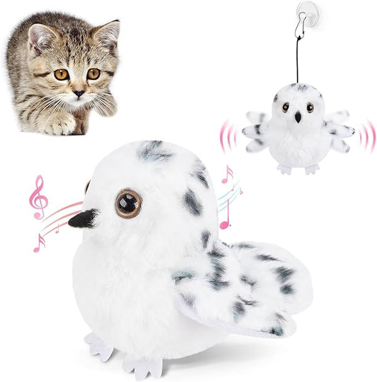 Flapping Owl Cat Toys, Interactive Cat Exercise Toy with Lifelike Bird Chirp, USB Rechargeable Automatic Cat Kicker Catnip Toys for Bored Indoor Adult Cats Kittens - PAWPICO