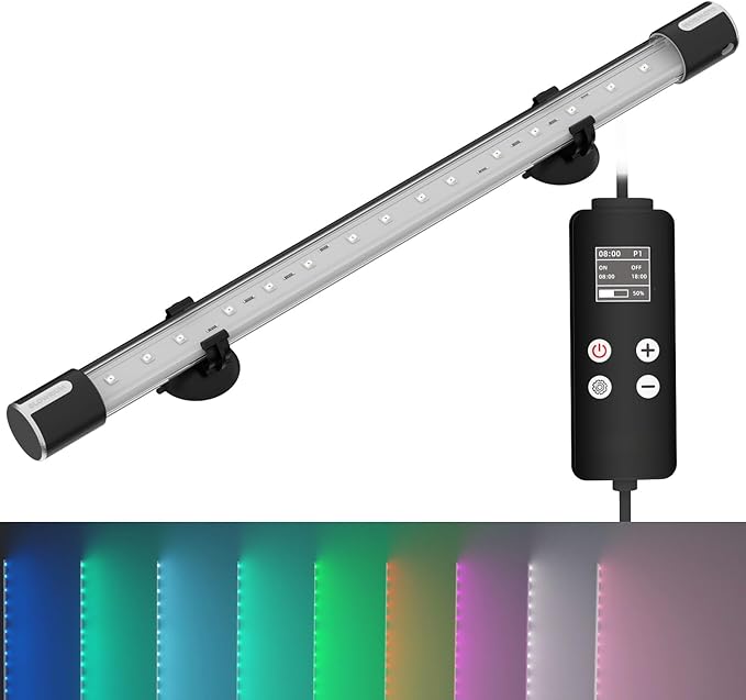 Aquarium Lights, Underwater LED Full Spectrum Aquarium Lights, IP68 Double Waterproof Submersible Aquarium Lights,10 Light Modes and infinitely dimmable, Aquarium Lights with Timer auto on/of GLOWRIUM