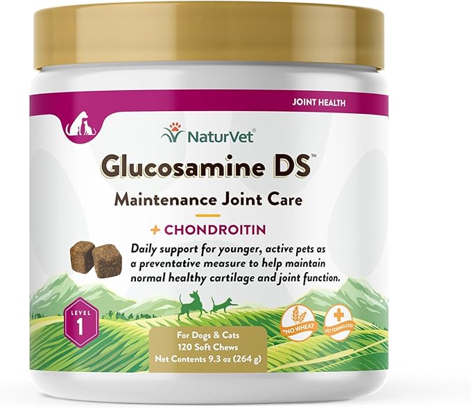 NaturVet Glucosamine DS Level 1 Maintenance, Joint Care Support Supplement for Dogs and Cats, Soft Chews, Made in The USA NaturVet
