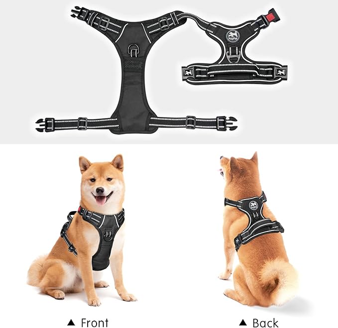 PoyPet No Pull Dog Harness, No Choke Front Lead Dog Reflective Harness, Adjustable Soft Padded Pet Vest with Easy Control Handle for Small to Large Dogs(Black,XS) PoyPet