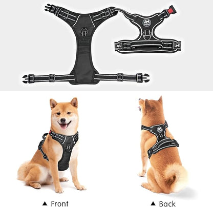 PoyPet Dog Harness No Pull, Reflective Adjustable No Choke Pet Vest with Front & Back Clips, Soft Padded and Control Training Handle for Large Dogs(Black,XL) PoyPet