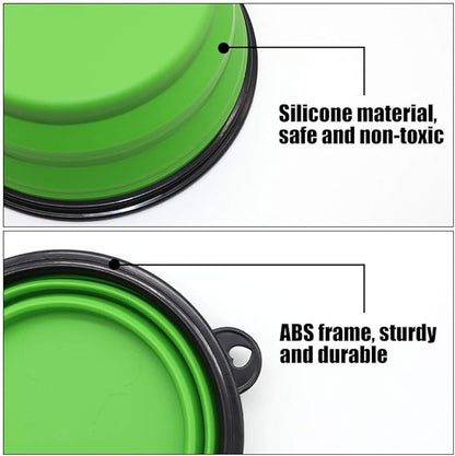 Dog Bowl Pet Collapsible Bowls, 2 Pack Collapsible Dog Water Bowls for Cats Dogs, Portable Pet Feeding Watering Dish for Walking Parking Traveling with 2 Carabiners (Large, Green+Purple) - PAWPICO