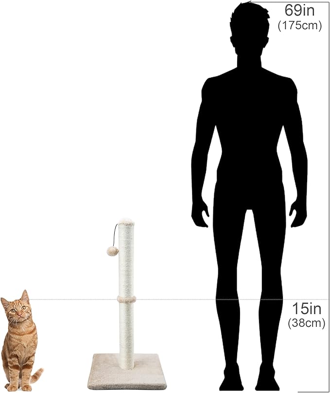 Dimaka 29" Tall Cat Scratching Post, Claw Scratcher with Sisal Rope and Covered with Soft Smooth Plush, Vertical Scratch [Full Strectch], Modern Design 29 Inches Height (Brown) - PAWPICO