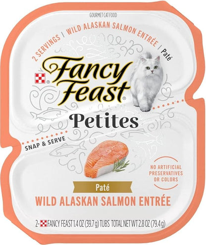 Fancy Feast Gourmet Grain-Free Meals Wet Cat Food Pate and Gravy Petites 10 Twin Pack Trays, 20 Servings (Wild Alaskan Salmon Pate) - PAWPICO